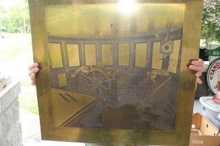 Vintage C.  1900 Steamship Ships Wheelhouse Gas Oil 23 " Engraved Brass Metal Sign