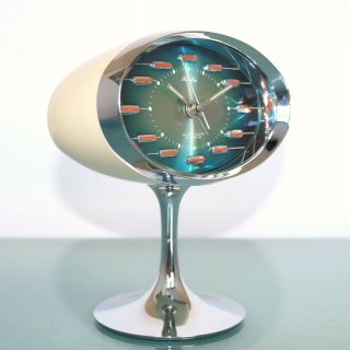 Retro Rhythm Clock Mantel Alarm 51141 Vintage Chrome Metal Pedestal Space Age