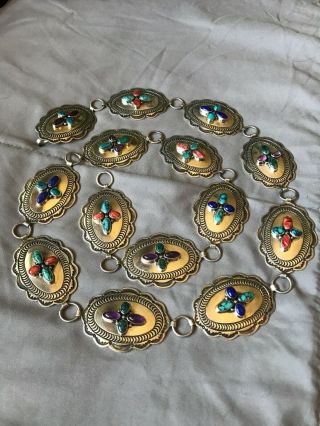 Vintage Willie & Delgarito Navajo Sterling Silver Concho Belt Turquoise Lapis.