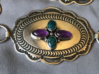 Vintage WILLIE & DELGARITO Navajo Sterling Silver CONCHO BELT Turquoise Lapis. 3