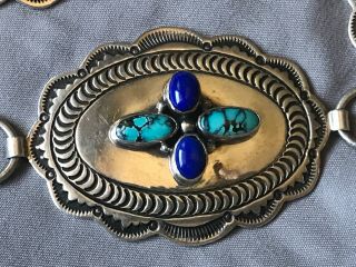 Vintage WILLIE & DELGARITO Navajo Sterling Silver CONCHO BELT Turquoise Lapis. 5