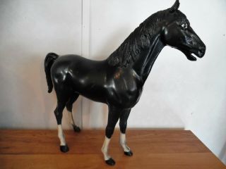 Louis Marx Vintage Toy Horse 13 " Tall Large Black Stallion Horse