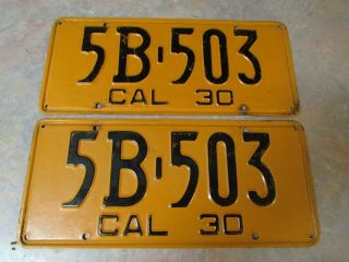 Vintage 1930 California License Plate Matching Number Set Pair