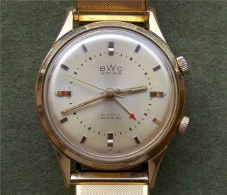 Vintage Bwc Swiss 17 Jewel Mans Hand Wind Alarm Watch Runs