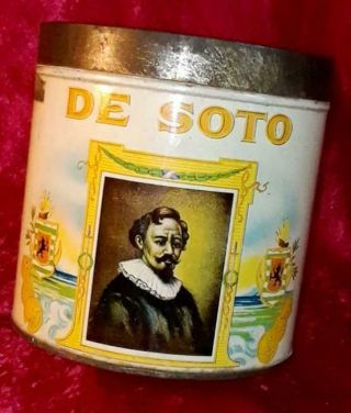 Antique " Ext Rare " Historical Desoto Impossible To Find Cigar Tobacco Tin Nr Mnt