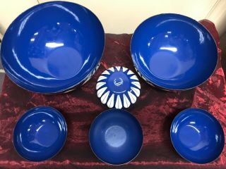 Set of 6 Vintage Cathrineholm Dark Blue Enamel Lotus Bowls 12