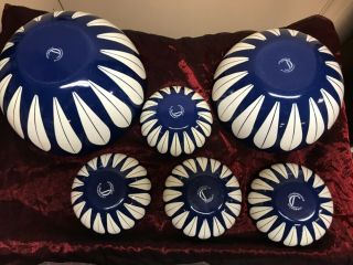 Set Of 6 Vintage Cathrineholm Dark Blue Enamel Lotus Bowls
