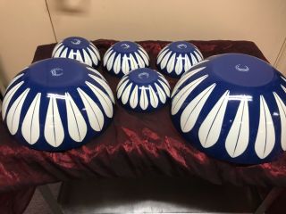 Set of 6 Vintage Cathrineholm Dark Blue Enamel Lotus Bowls 3