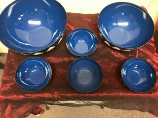 Set of 6 Vintage Cathrineholm Dark Blue Enamel Lotus Bowls 4