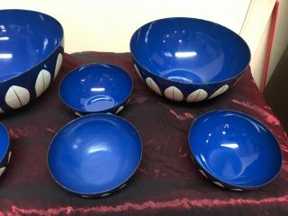 Set of 6 Vintage Cathrineholm Dark Blue Enamel Lotus Bowls 8