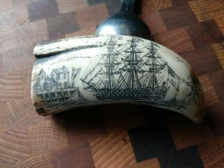 Faux Scrimshaw Sperm Whale Tooth Decorated With Ship And Angels
