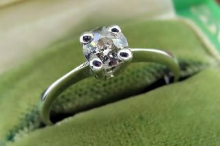 Antique Palladium Art Deco Vintage Diamond Engagement Wedding Ring Rare C4