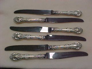 6 1936 Gorham King Edward Sterling Silver 9 " Dinner Knives No Monogram