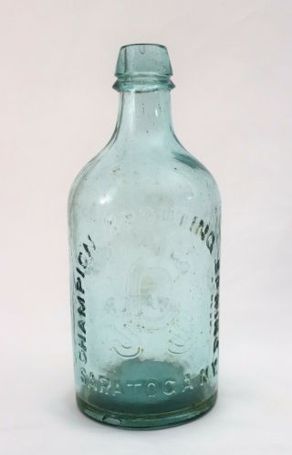 Antique Rare Champion Spouting Spring Saratoga York Water Vtg Glass Bottle