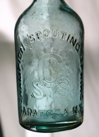 Antique Rare Champion Spouting Spring Saratoga York Water Vtg Glass Bottle 2