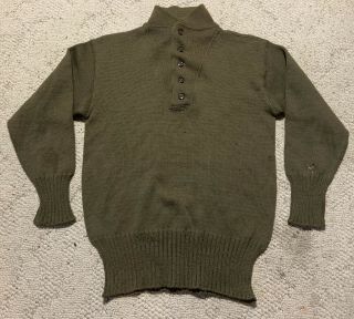 Wwii Us Army 5 - Button Wool High Neck Sweater Medium 1945
