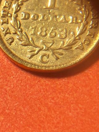 RARE 1853 C Charlotte NC United States $1 Dollar Gold Coin 3
