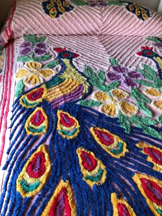 vintage chenille peacock bedspread.  Full size vibrant color 3