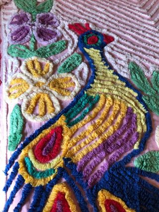 vintage chenille peacock bedspread.  Full size vibrant color 5