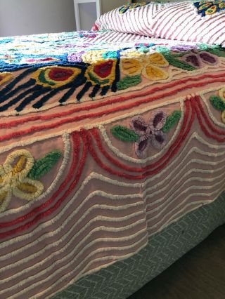 vintage chenille peacock bedspread.  Full size vibrant color 6