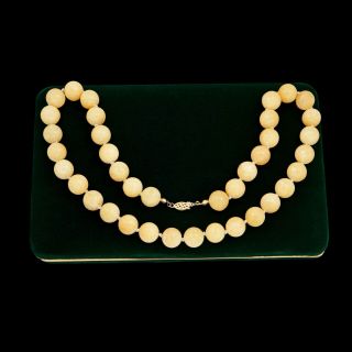 Antique Vintage Art Deco 14k Gold Chinese Carved Yellow Jade Huge Bead Necklace
