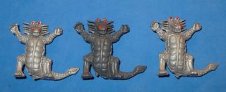 3 Vintage Plastic Gray Red Eyes/nostrils Monster Dragon Figures Hong Kong