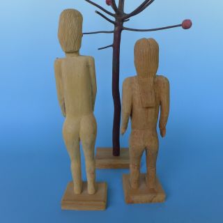 Rare vintage early primitive Mexican wood carved Adam & Eve & apple tree 5