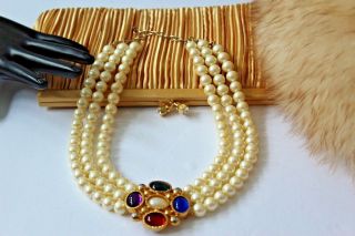 Regal Moghul Signed Coro Gripoix Jewels Of India Faux Pearl Collar Necklace Nd6