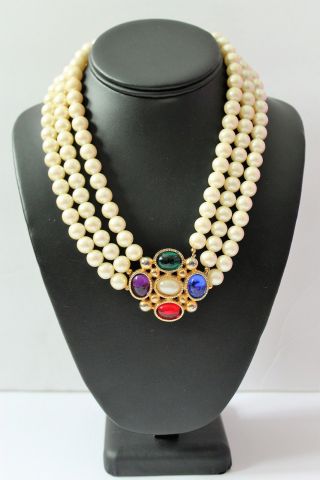 REGAL MOGHUL SIGNED CORO GRIPOIX JEWELS OF INDIA FAUX PEARL COLLAR NECKLACE ND6 8