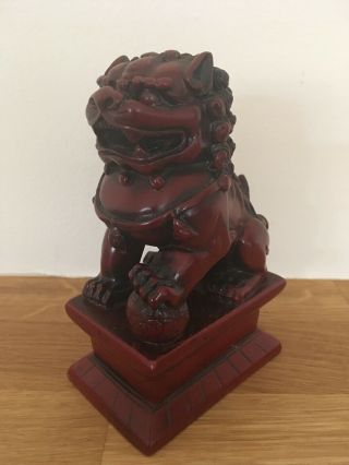 Vintage Chinese Red Resin Foo Dogs Pair Collectable Feng Shui Lions