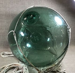 Large 34” Hand Blown Green Glass Japanese Fishing Buoy Float 2