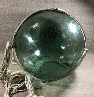 Large 34” Hand Blown Green Glass Japanese Fishing Buoy Float 5