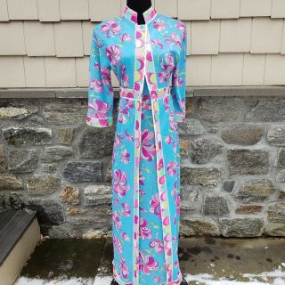 Emilio Pucci For Formfit Rogers Bright Print Dress / Nightgown & Coat Size S