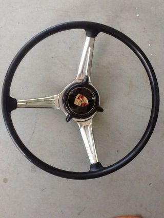 Porsche 356 Steering Wheel Complete W/center Button Logo Rare Black