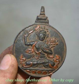 6.  5cm Old Tibet Bronze Painting Manjusri Bodhisattva Necklace Amulet Pendant