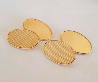 Vintage 9ct Yellow Gold Cuff Links.  Of Oval Form.  Sheffield 1989.  By Cbl