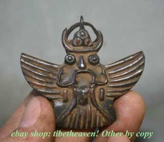 6cm Old Tibetan Bronze Redpoll Winged Garuda Bird Eagle Buddha Amulet Pendant