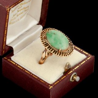 Antique Vintage Art Deco 18k Rose Gold Chinese Jadeite Jade Band Ring Sz 7.  25