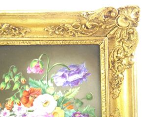 Antique 19th century painting on porcelain plaque still life flowers on a ledge 2