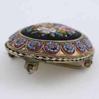 Antique Victorian Micro Mosaic Micromosaic Sterling Silver Brooch Pin Pendant 6