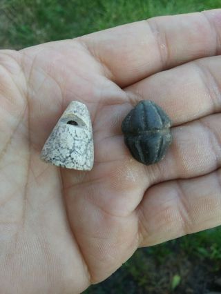 2 Mayan Beads 1 Pottery 1 Shell Belize Pre Columbian