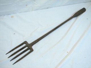 Antique 4 - Tine Fish Eel Frog Gig Tool Spear Head Hand Forged Fishing Tool Fork E