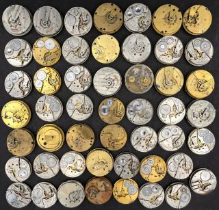 50 Antique Pocket Watch Movements 18s Part/Repair Elgin Waltham Illinois Hampden 2