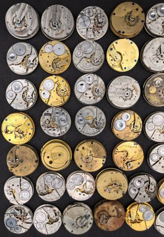 50 Antique Pocket Watch Movements 18s Part/Repair Elgin Waltham Illinois Hampden 3