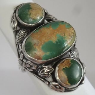 Big Antique Art Deco Sterling Silver Green Turquoise Flower Ring