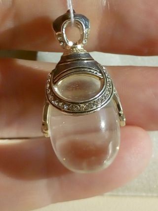 Imperial Russian Silver sterling egg pendant Faberge design rhinestone Natural 6