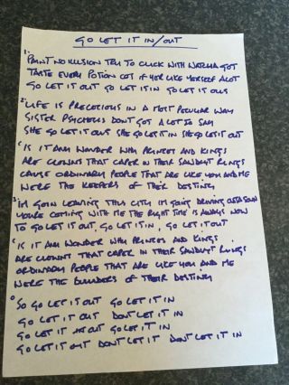 Oasis Promo Rare Handwritten Noel Gallagher Lyrics Go Let It In/out