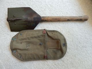 Ww2 Us Folding Shovel Ames 1944 & Carrier Tulsa Canvas Products 1944