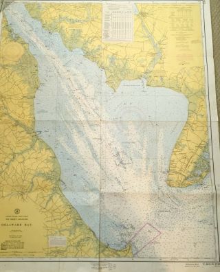 Vintage Nautical Chart Map Nj Del Delaware Bay Smyrna River To Cape Henlopen