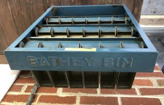 Vtg 1950s Bathey Floating Industrial Parts Bin Cabinet Cubbies Rack 18 Bins 16” 6